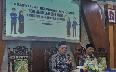 Lantik 70 PNS Baru, Plt Kepala Kemenag Kab. Pasuruan Tekankan Integritas dan Pelayanan Prima
