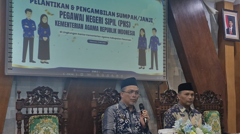 Lantik 70 PNS Baru, Plt Kepala Kemenag Kab. Pasuruan Tekankan Integritas dan Pelayanan Prima