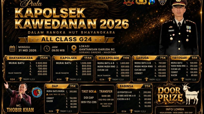 Meriahkan HUT Bhayangkara ke-80, Kapolsek Kawedanan Gelar Festival dan Lomba Burung Berkicau “Piala Kapolsek Kawedanan 2026”