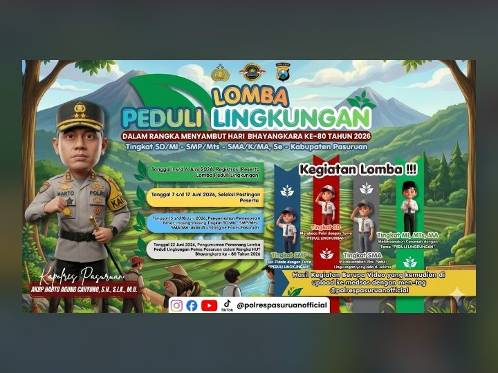 Sambut Hari Bhayangkara ke-80, Polres Pasuruan Gelar Lomba Peduli Lingkungan Tingkat Pelajar Se-Kabupaten