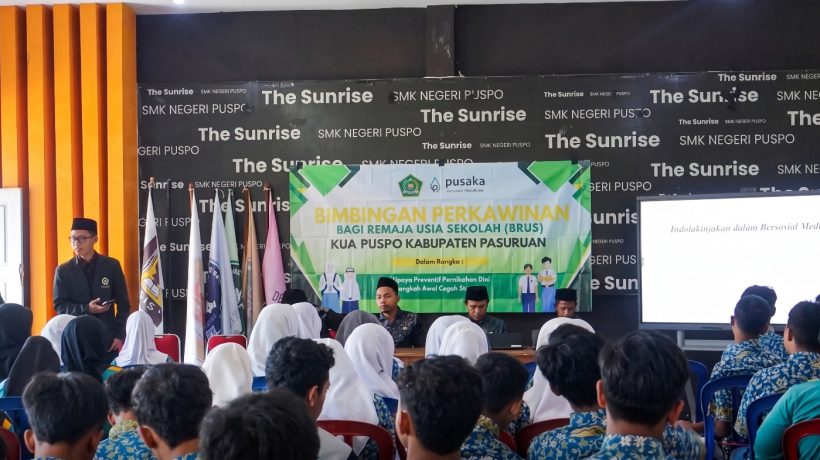 Bentengi Generasi Muda, KUA Puspo dan Mahasiswa PPL UINSA Gelar Sosialisasi BRUS di SMKN 1 Puspo