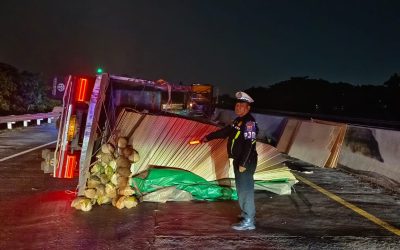 Truk Triplek Terguling dan Dihantam Bus di Tol Gempol-Pasuruan, Petugas PJR Imbau Pengendara Selalu Waspada