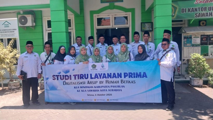 KUA Winongan Studi Tiru Layanan Prima Digitalisasi Arsip ke KUA Sawahan Kota Surabaya